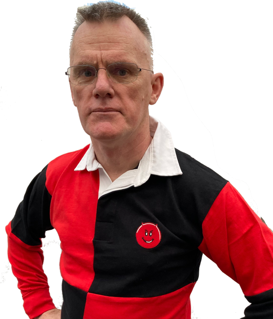 Rugby shirt, long sleeve - red black - quality embroidered logo