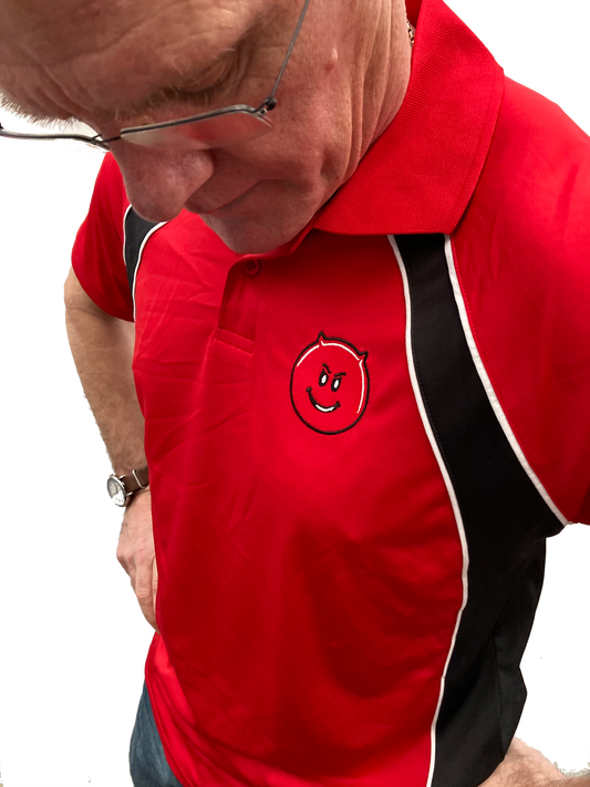 Performance Sports polo shirt - red with black and white, quality embroidered logo