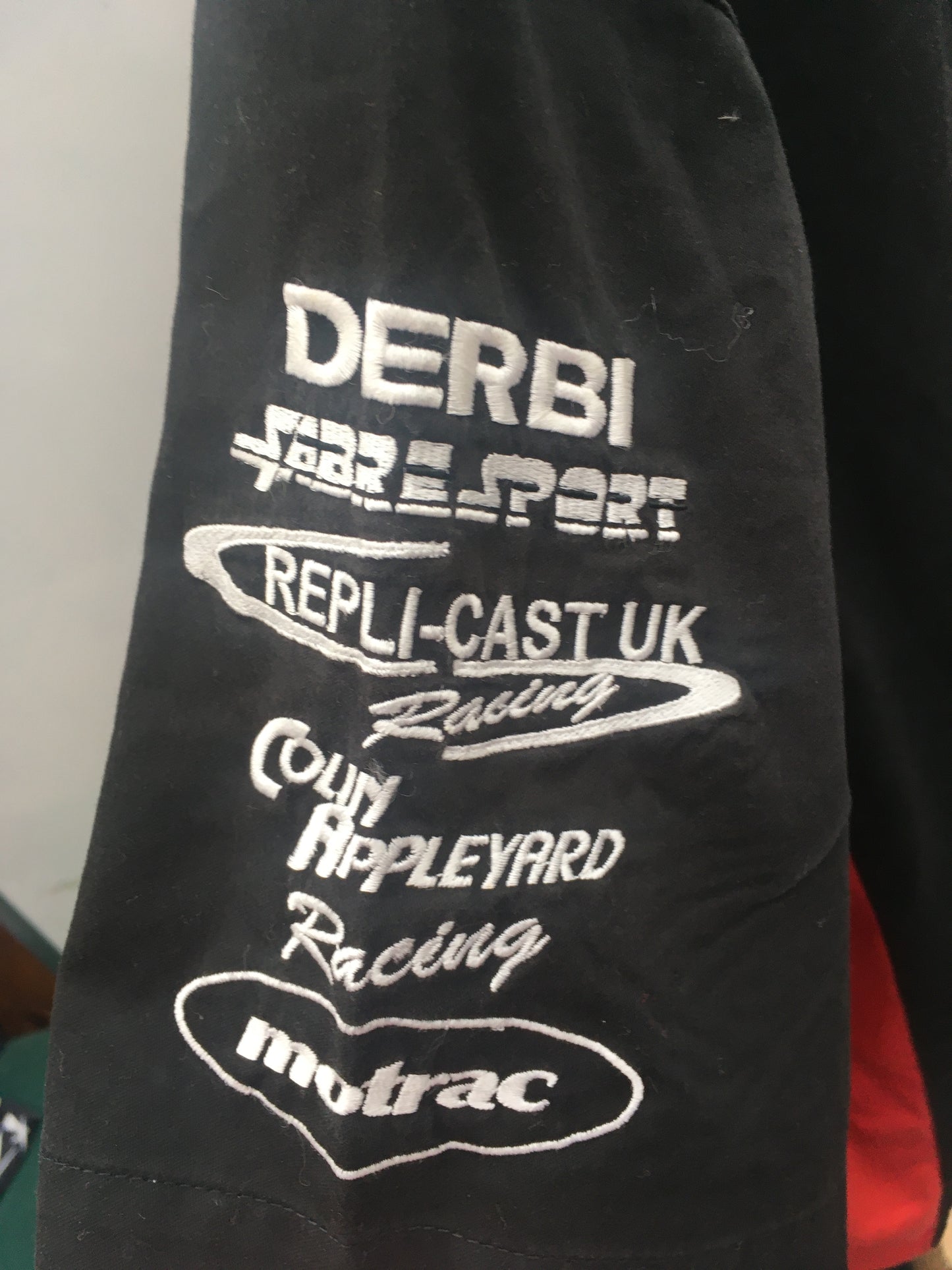 Motorsport memorabilia motorcycle team shirt - ACU, Dunlop, Derbi, Replicast, Colin Appleyard, Motrac, BSN, Suzuki, Crescent, Express Insurance - M