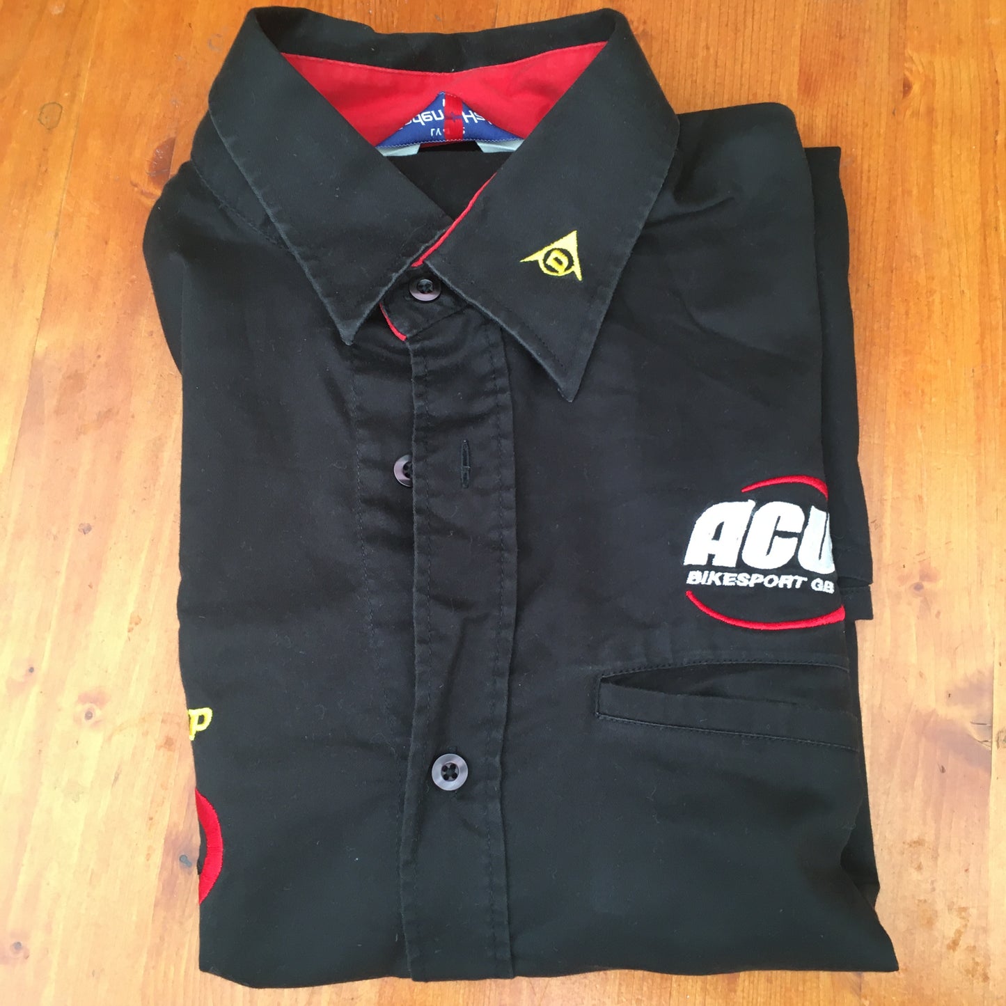 Motorsport memorabilia motorcycle team shirt - ACU, Dunlop, Derbi, Replicast, Colin Appleyard, Motrac, BSN, Suzuki, Crescent, Express Insurance - M