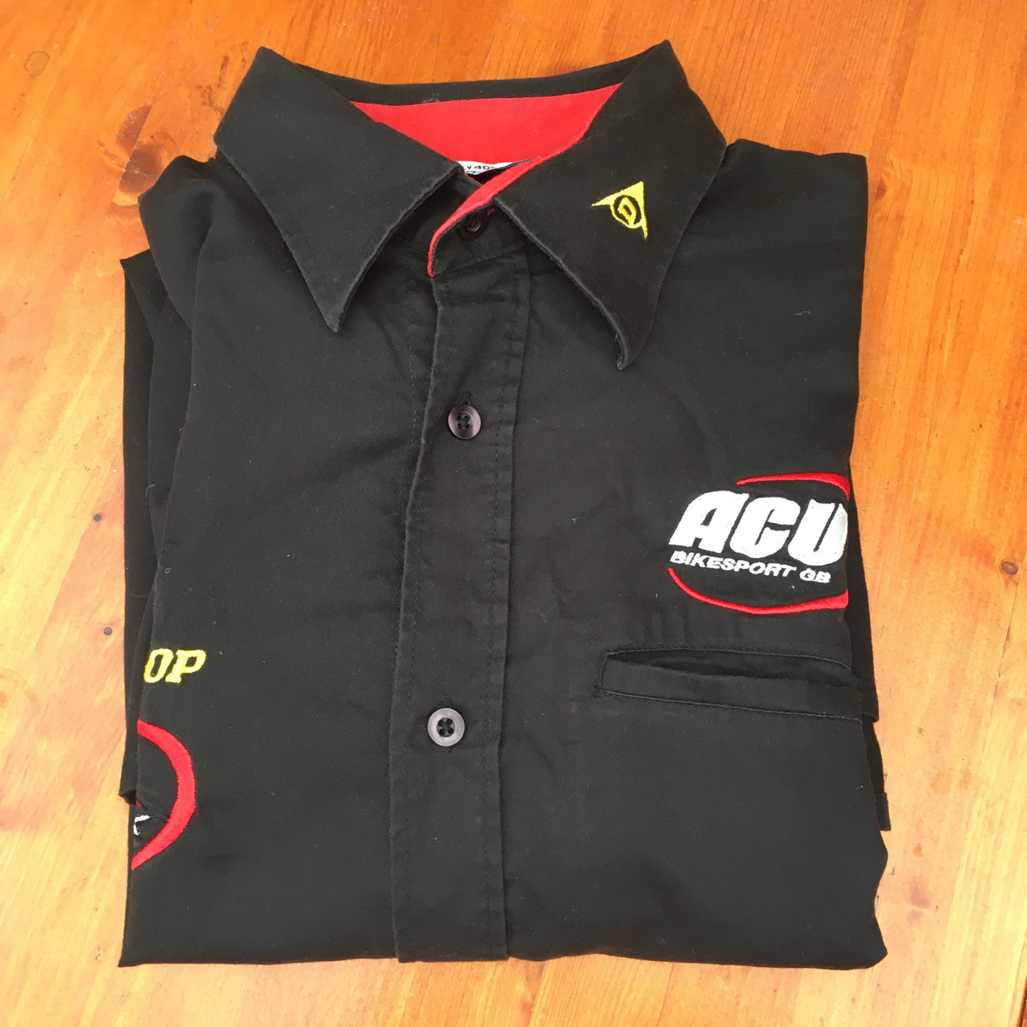 Motorsport memorabilia motorcycle team shirt - ACU, Dunlop, Derbi, Replicast, Colin Appleyard, Motrac, BSN, Suzuki, Crescent, Express Insurance - M